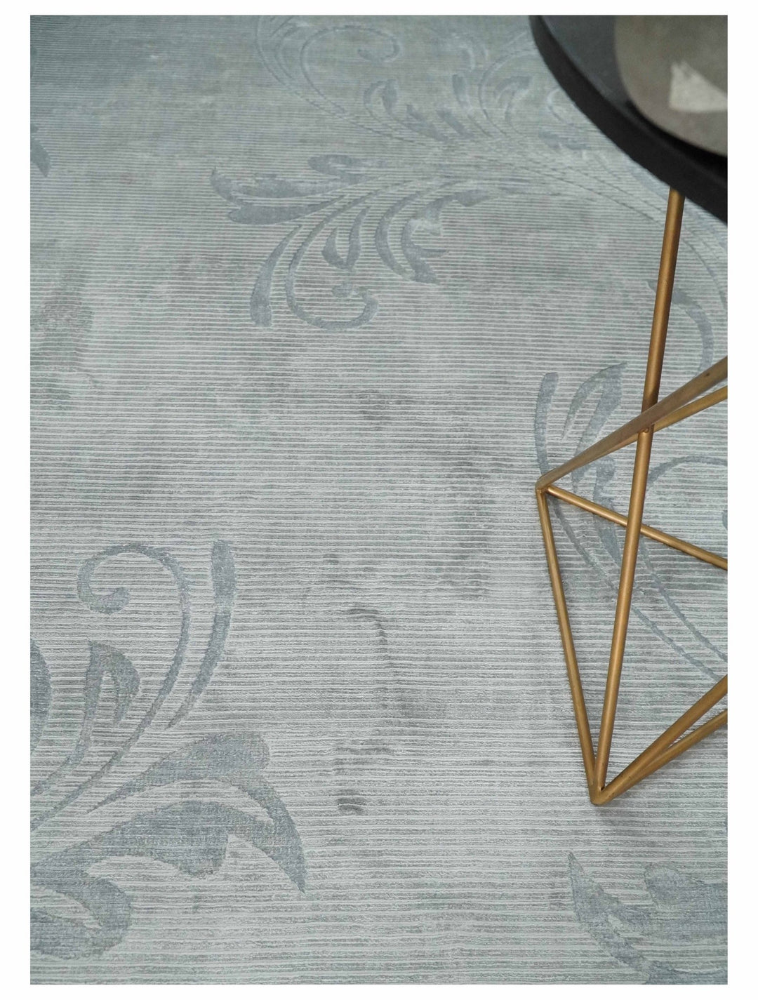 5x8 Hand Woven and hand carved Carved Silver and Gray Floral Art Silk Rug | KNT9 - The Rug Decor