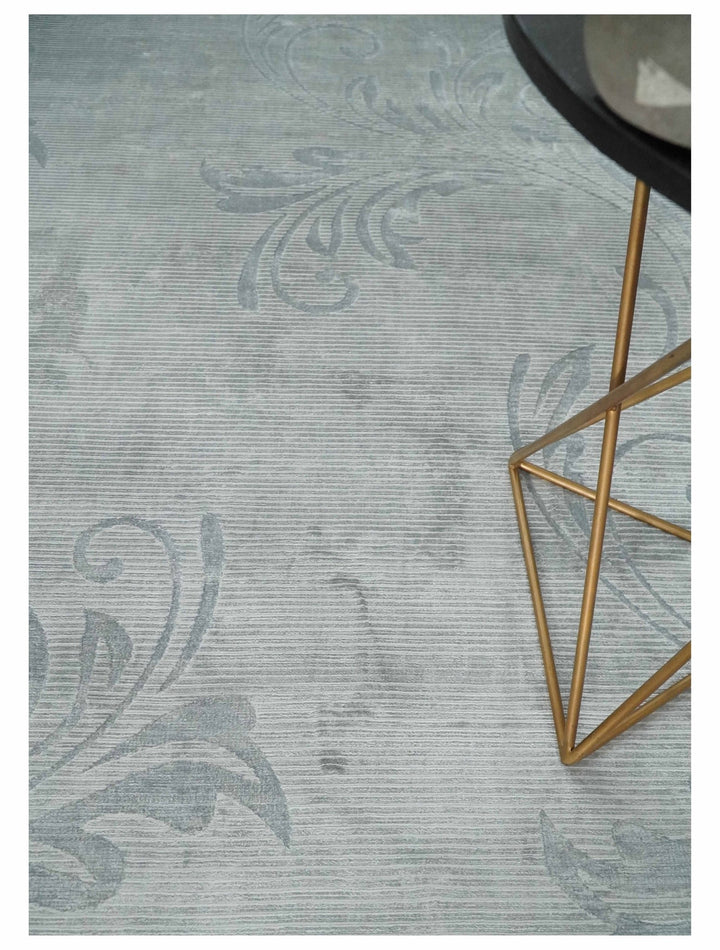 5x8 Hand Woven and hand carved Carved Silver and Gray Floral Art Silk Rug | KNT9 - The Rug Decor