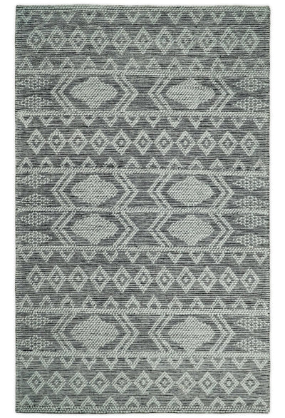 5x8 Hand woven tribal Woolen Chunky and Soft White and Black Wool Area Rug | TRDMA23 - The Rug Decor