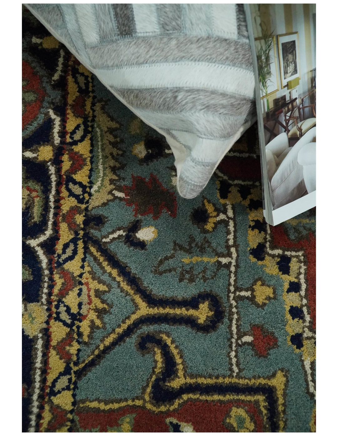 5x8 Handmade Rust and Blue made with fine wool Area Rug | TRDCP11858 - The Rug Decor