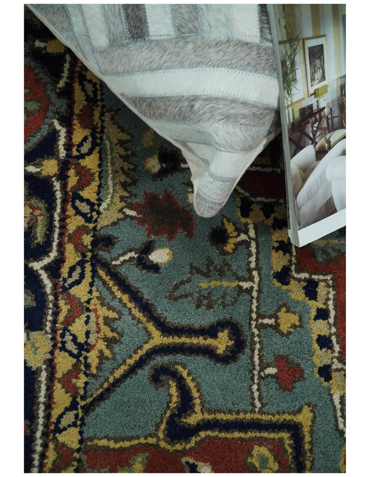 5x8 Handmade Rust and Blue made with fine wool Area Rug | TRDCP11858 - The Rug Decor