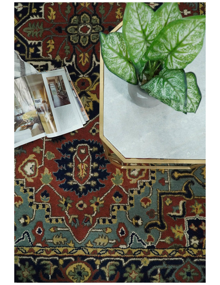 5x8 Handmade Rust and Blue made with fine wool Area Rug | TRDCP11858 - The Rug Decor