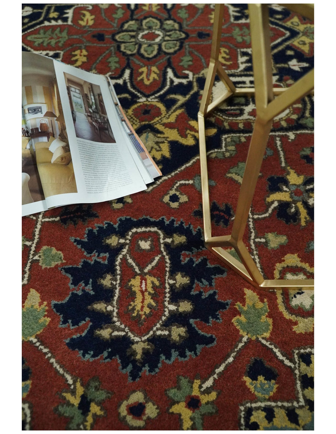 5x8 Handmade Rust and Blue made with fine wool Area Rug | TRDCP11858 - The Rug Decor