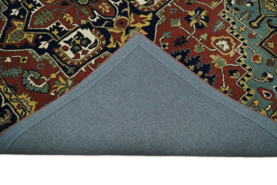5x8 Handmade Rust and Blue made with fine wool Area Rug | TRDCP11858 - The Rug Decor