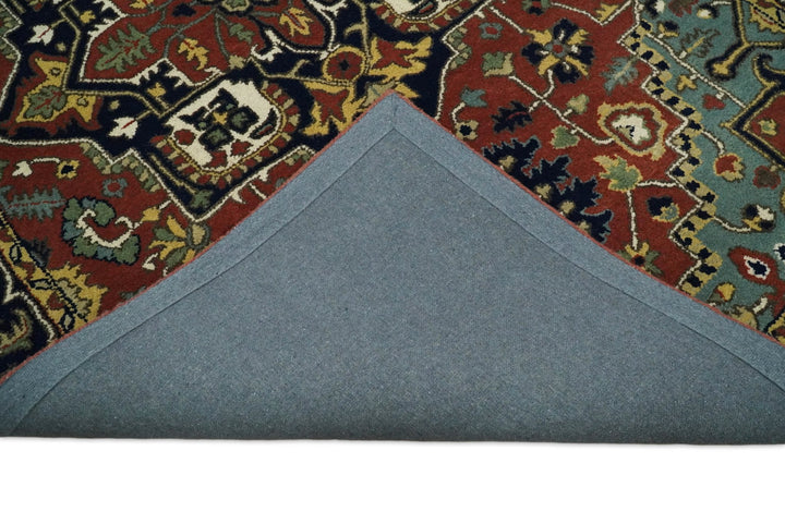 5x8 Handmade Rust and Blue made with fine wool Area Rug | TRDCP11858 - The Rug Decor