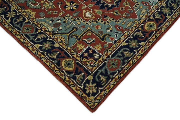 5x8 Handmade Rust and Blue made with fine wool Area Rug | TRDCP11858 - The Rug Decor