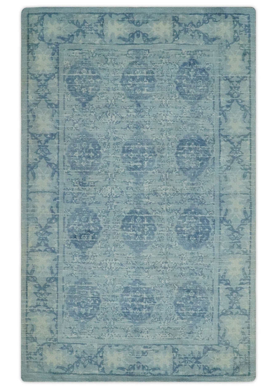 5x8 Ivory and Blue Traditional Ikat design Hand Tufted Wool Area Rug - The Rug Decor