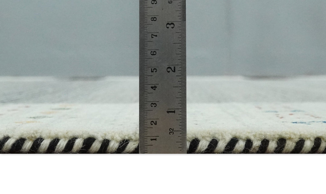 5x8 Ivory, Gray and Black Striped Wool Hand Woven Southwestern Gabbeh Rug| KNT18 - The Rug Decor