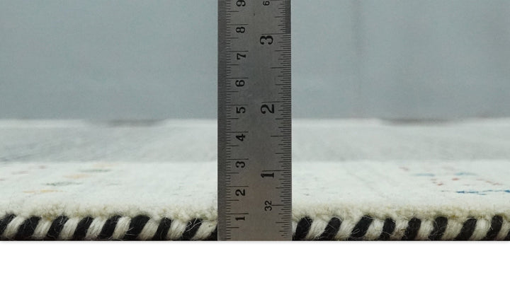 5x8 Ivory, Gray and Black Striped Wool Hand Woven Southwestern Gabbeh Rug| KNT18 - The Rug Decor