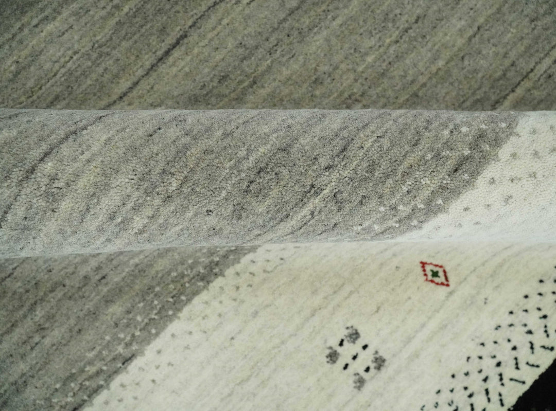 5x8 Ivory, Gray and Black Striped Wool Hand Woven Southwestern Gabbeh Rug| KNT18 - The Rug Decor