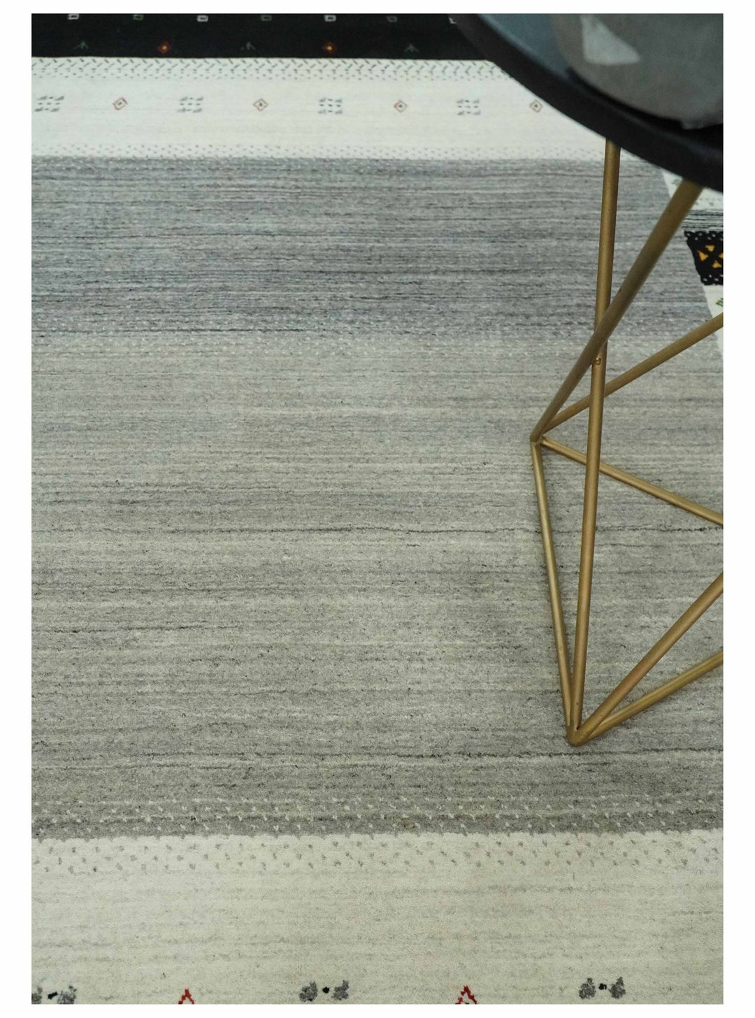 5x8 Ivory, Gray and Black Striped Wool Hand Woven Southwestern Gabbeh Rug| KNT18 - The Rug Decor