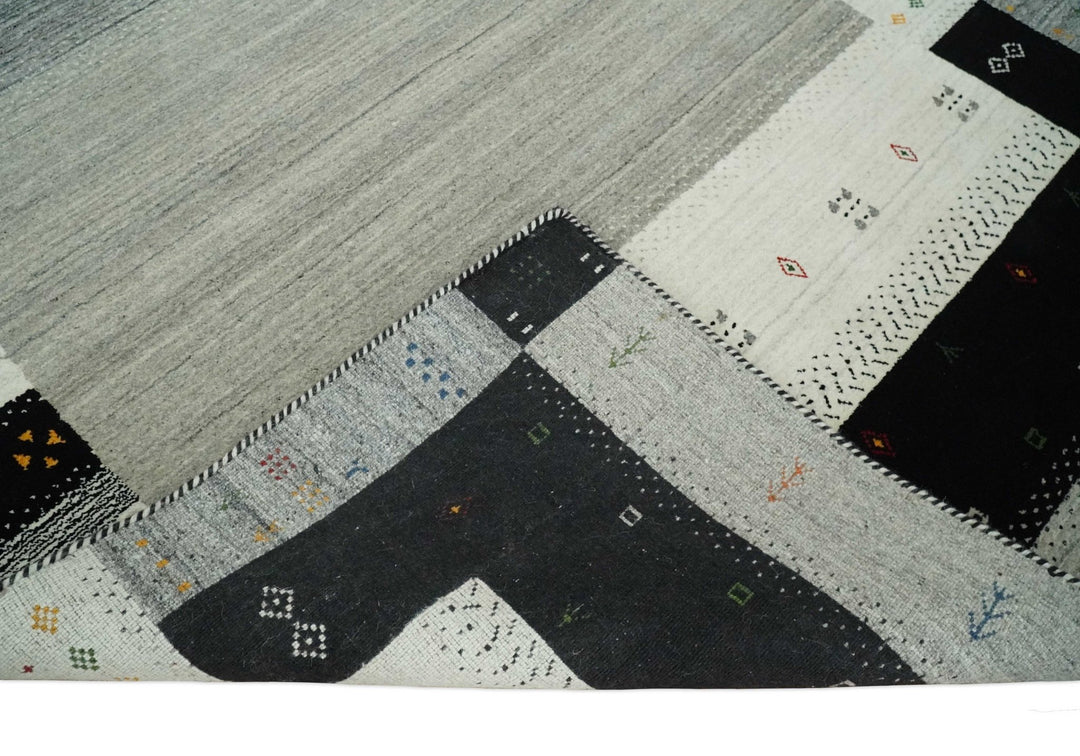 5x8 Ivory, Gray and Black Striped Wool Hand Woven Southwestern Gabbeh Rug| KNT18 - The Rug Decor