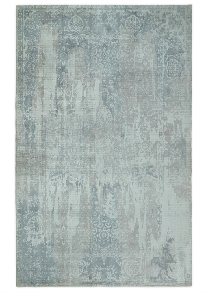 5x8 Modern Abstract Blue and Brown Rug hand made wool rug | QT6 - The Rug Decor