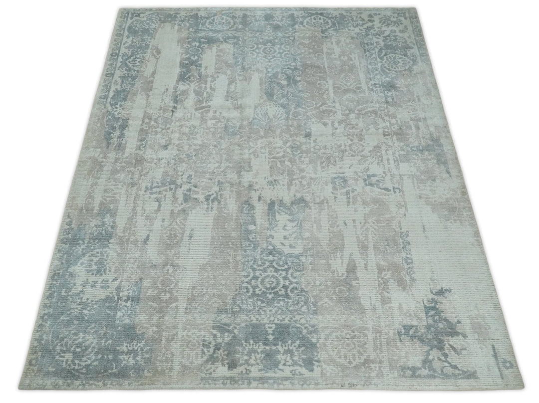 5x8 Modern Abstract Blue and Brown Rug hand made wool rug | QT6 - The Rug Decor