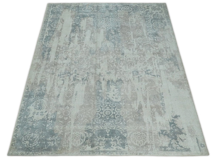 5x8 Modern Abstract Blue and Brown Rug hand made wool rug | QT6 - The Rug Decor