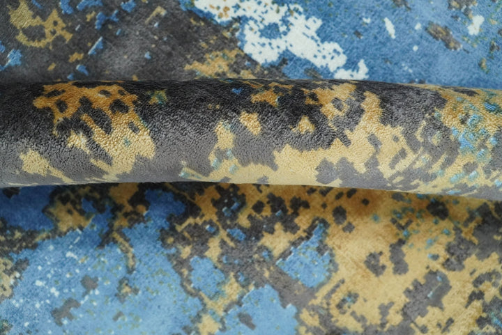 5x8 Modern Abstract Blue and Brown Rug made with Art Silk | QT3 - The Rug Decor