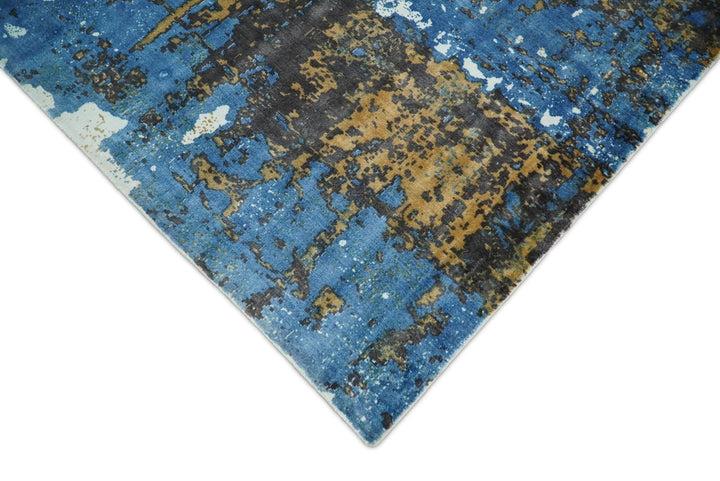 5x8 Modern Abstract Blue and Brown Rug made with Art Silk | QT3 - The Rug Decor