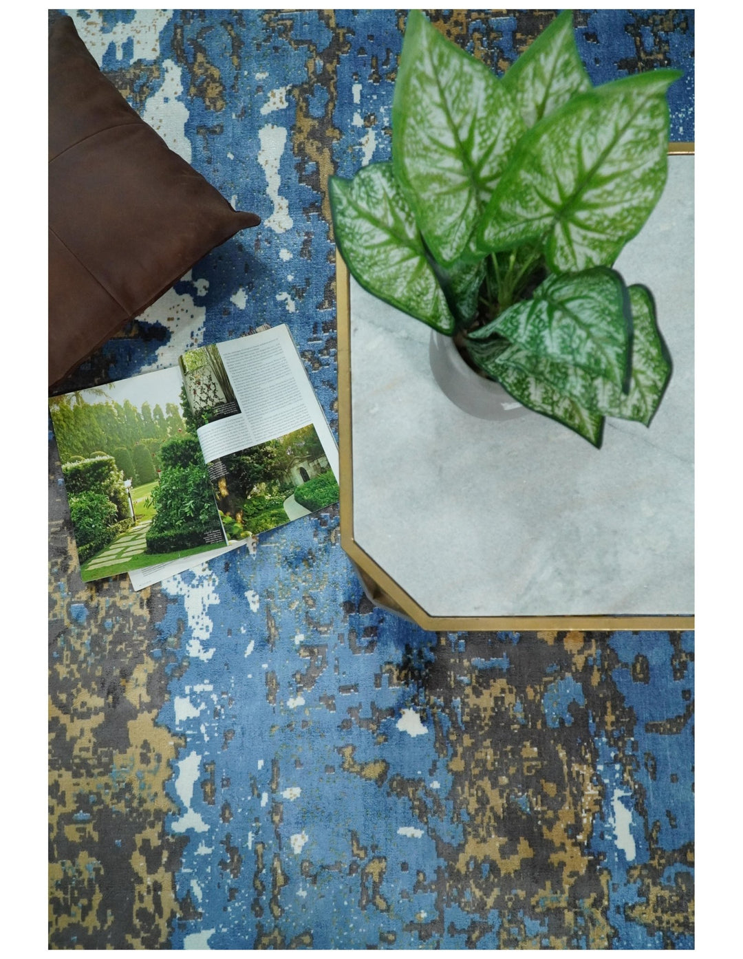 5x8 Modern Abstract Blue and Brown Rug made with Art Silk | QT3 - The Rug Decor