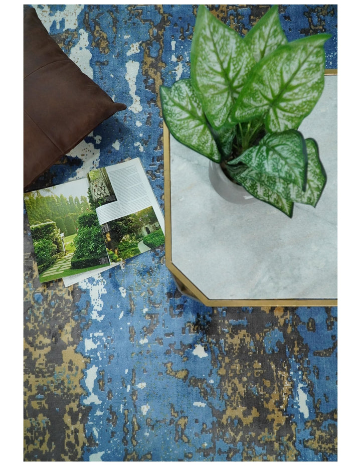 5x8 Modern Abstract Blue and Brown Rug made with Art Silk | QT3 - The Rug Decor