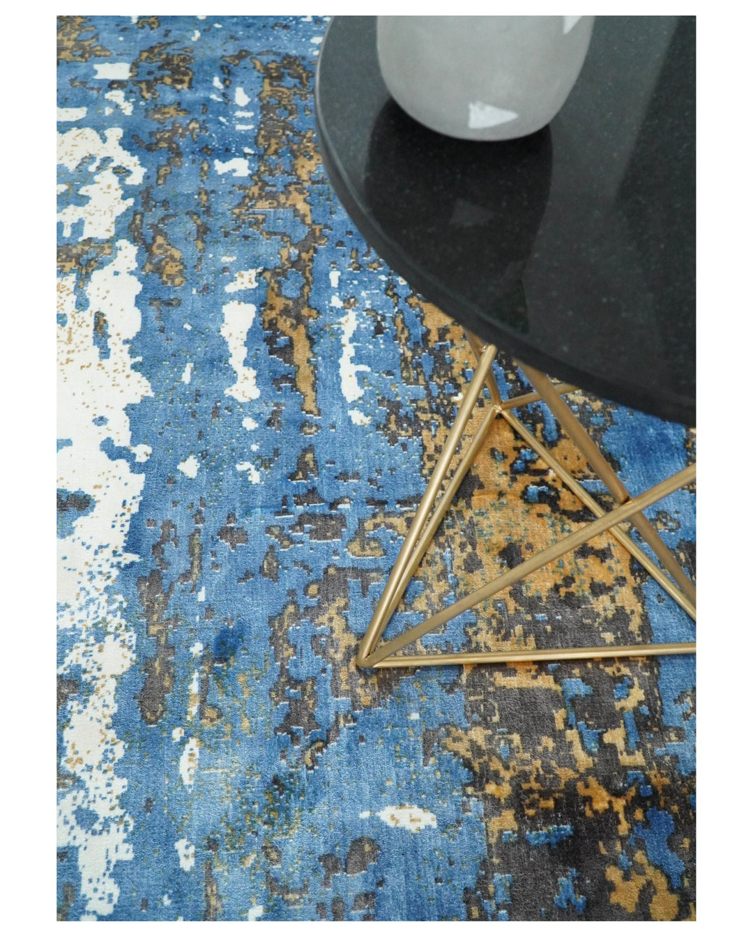 5x8 Modern Abstract Blue and Brown Rug made with Art Silk | QT3 - The Rug Decor