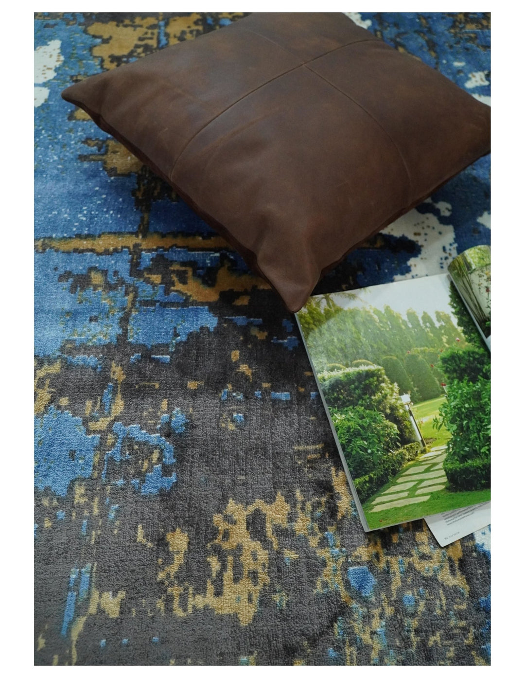 5x8 Modern Abstract Blue and Brown Rug made with Art Silk | QT3 - The Rug Decor