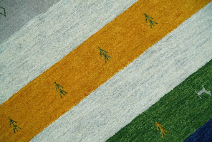 5x8 Rust and Multicolor Striped Wool Hand Woven Southwestern Lori Gabbeh Rug | KNT33 - The Rug Decor