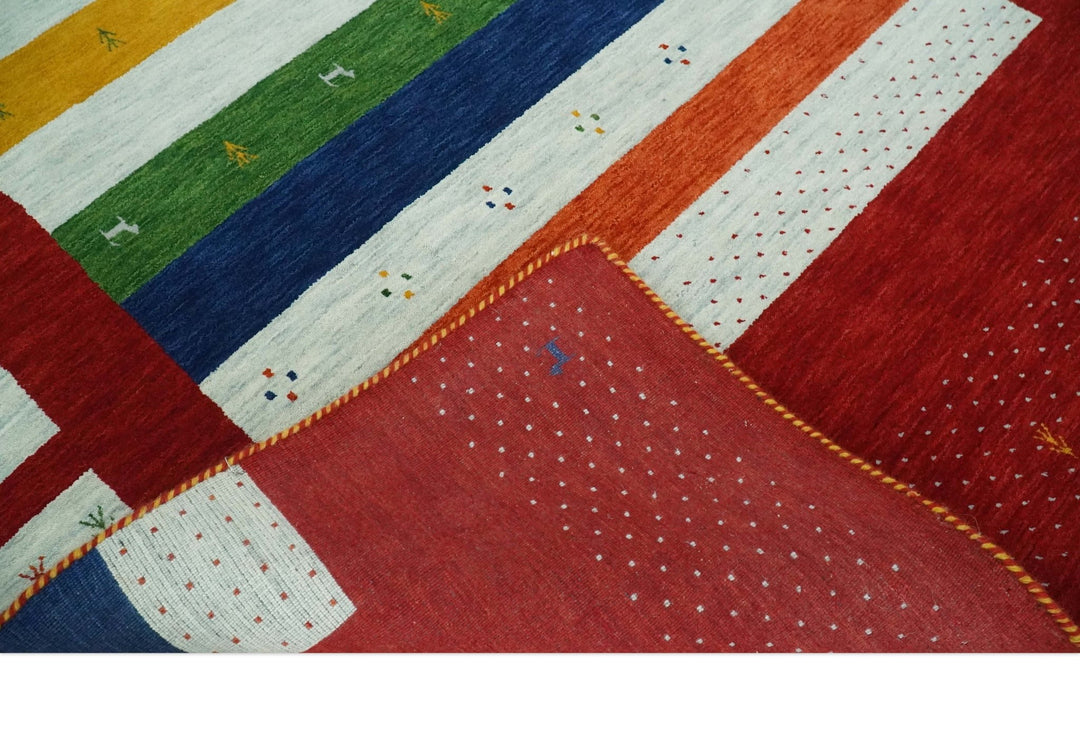 5x8 Rust and Multicolor Striped Wool Hand Woven Southwestern Lori Gabbeh Rug | KNT33 - The Rug Decor