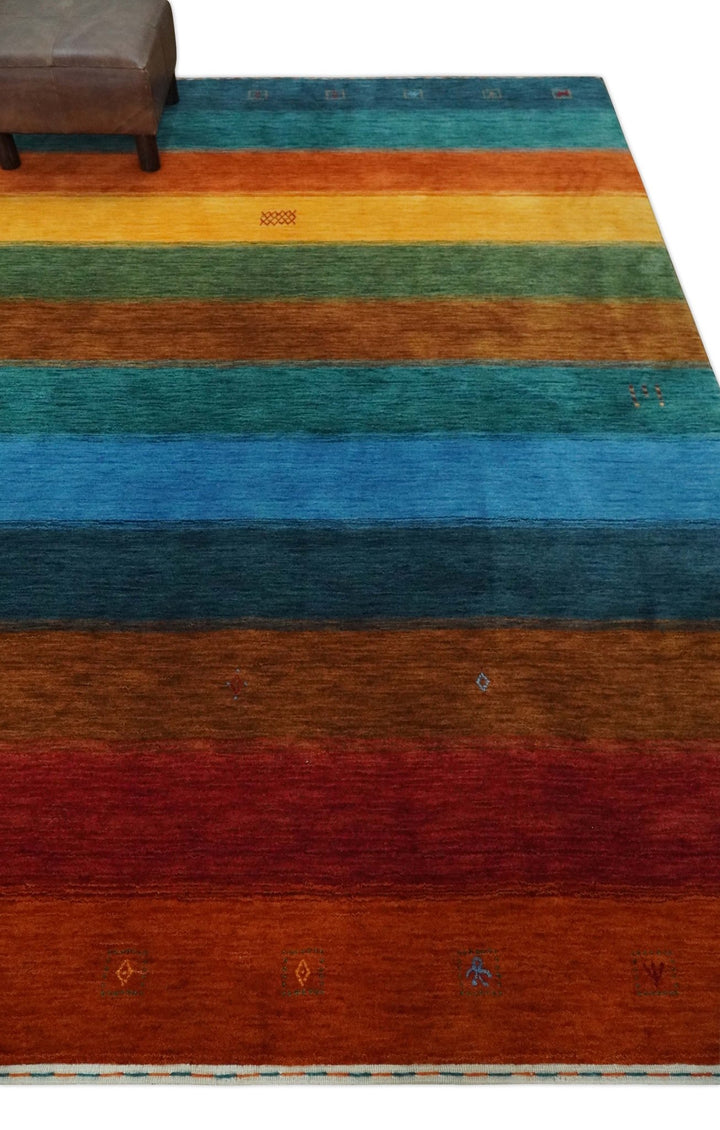 5x8 Rust and Multicolor Striped Wool Hand Woven Southwestern Lori Gabbeh Rug | KNT33 - The Rug Decor