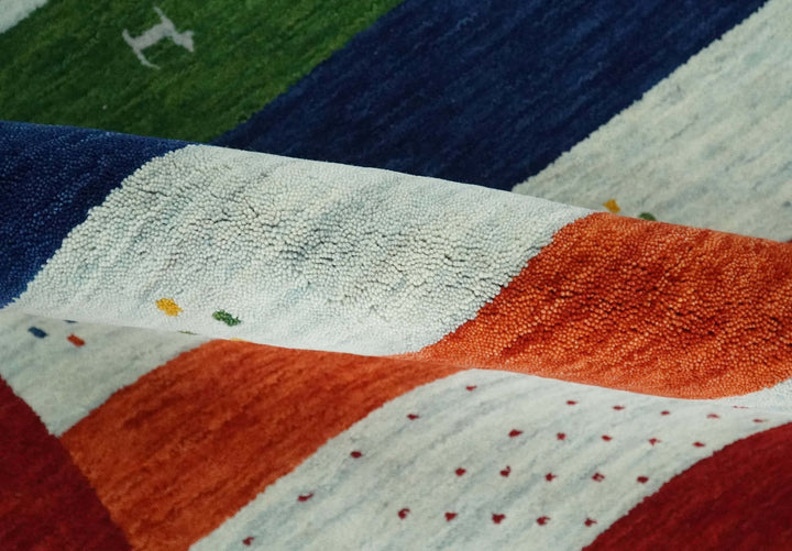 5x8 Rust and Multicolor Striped Wool Hand Woven Southwestern Lori Gabbeh Rug | KNT33 - The Rug Decor