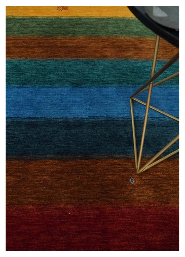 5x8 Rust and Multicolor Striped Wool Hand Woven Southwestern Lori Gabbeh Rug | KNT33 - The Rug Decor