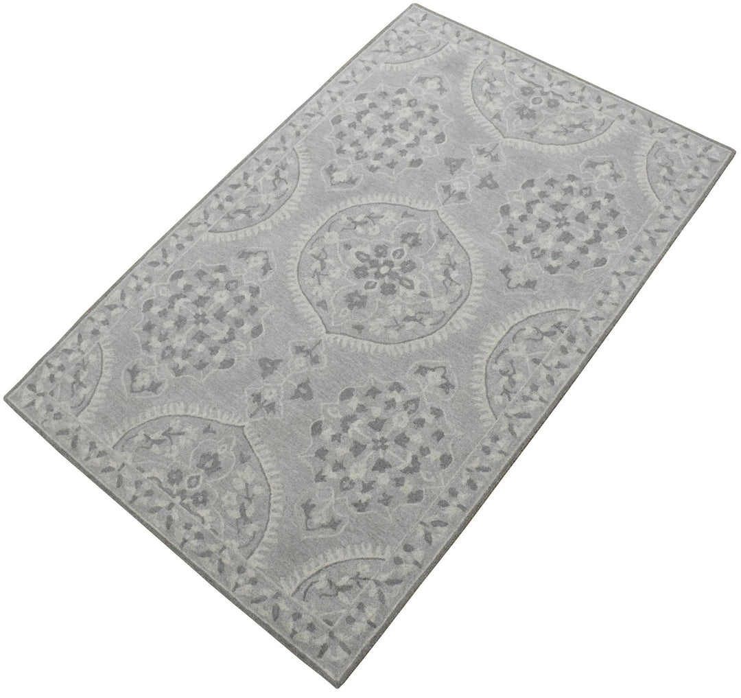 5x8 Silver and Gray Wool Area Rug | Handmade Area rug made with fine wool - The Rug Decor