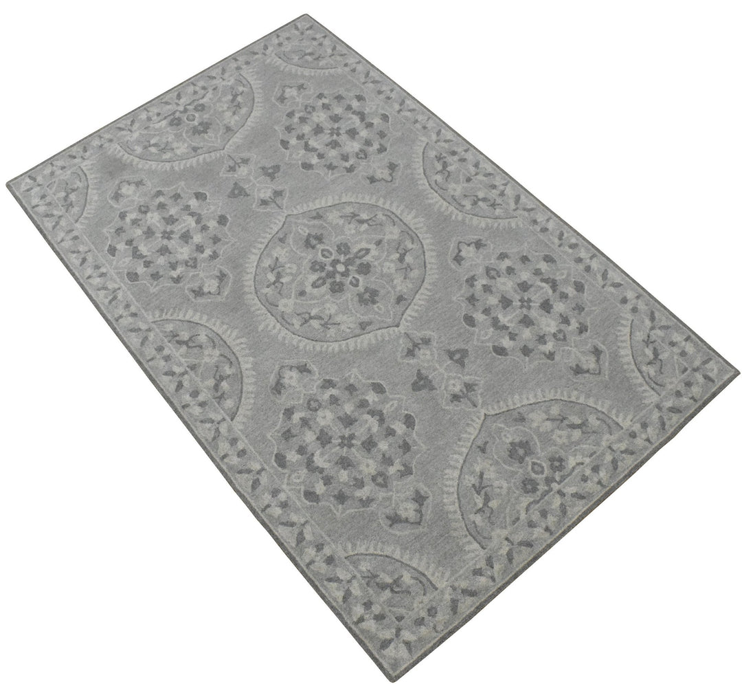 5x8 Silver and Gray Wool Area Rug | Handmade Area rug made with fine wool - The Rug Decor