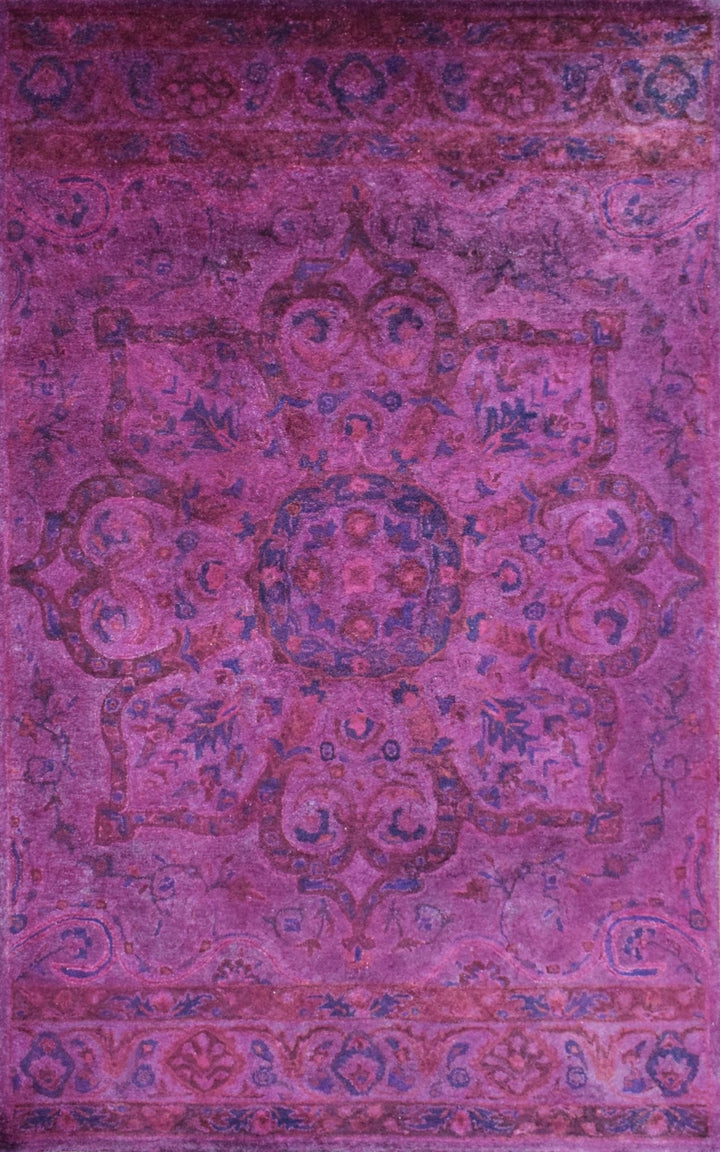 5x8 Wool Area Rug | Handmade Area rug made with fine wool Overdyed | Bedroom Rug, Pink and Blue Color, Living Room Rug, Classic Style - The Rug Decor