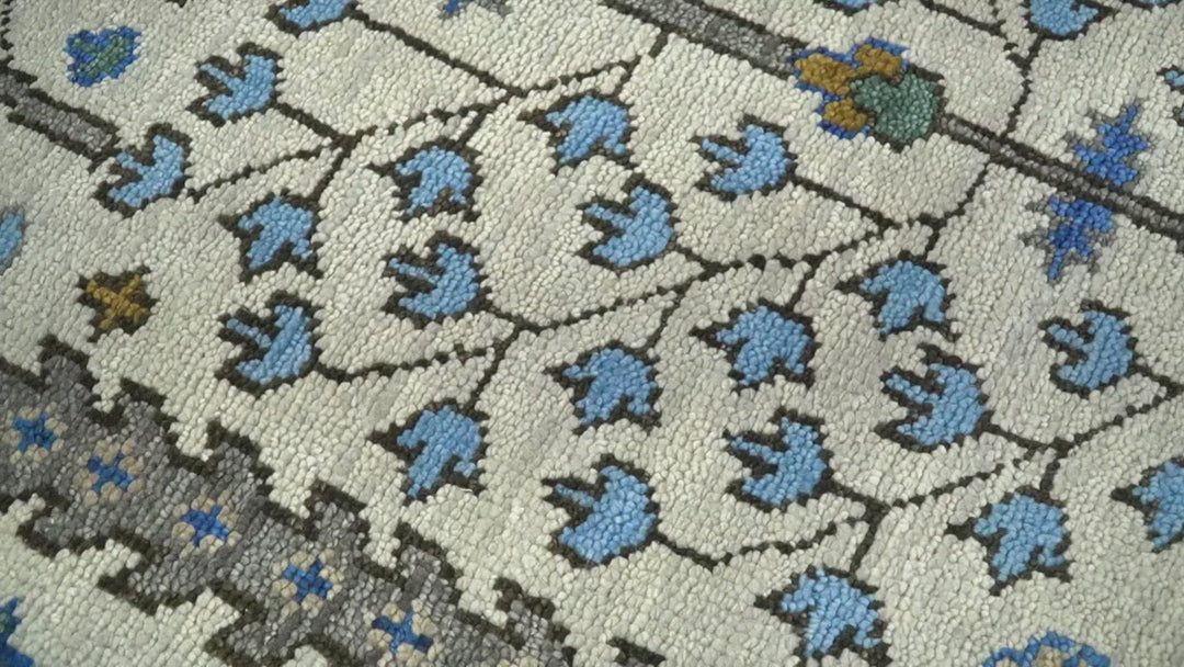 Custom Made Tree of life Hand Knotted Antique Ivory, Blue and Gray Traditional Oushak Wool area Rug
