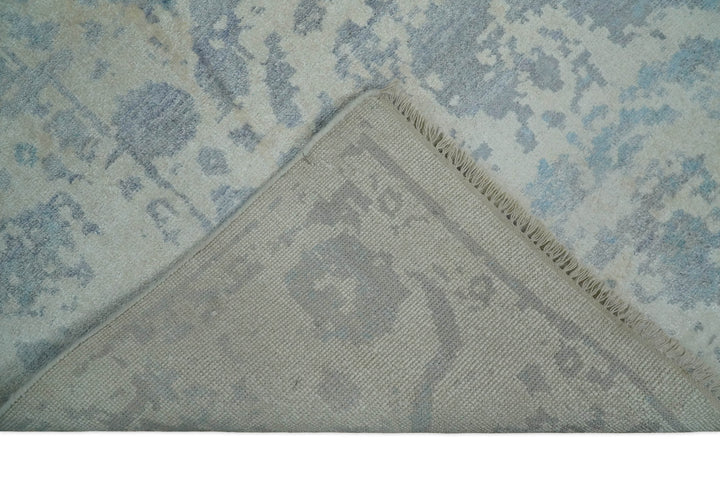 Large 8x10 Fine Hand Knotted charcoal, beige, and teal Abstract Traditional Persian Style Antique Bamboo Silk Rug | TRDCP501810