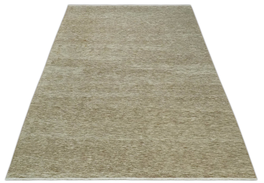 6x10 Hand Woven Natural Beige and Ivory Solid wool area Rug, Living Room Rug | N352610 - The Rug Decor