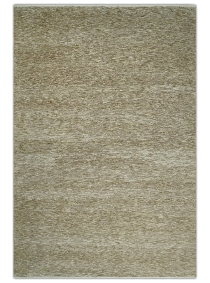6x10 Hand Woven Natural Beige and Ivory Solid wool area Rug, Living Room Rug | N352610 - The Rug Decor