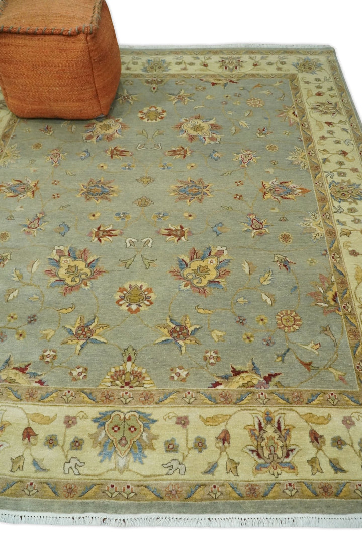 6x8 Fine Hand Knotted Blue and Ivory Traditional Vintage Persian Style Antique Wool Rug | AGR30 - The Rug Decor