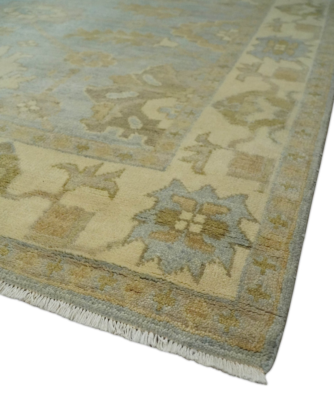 6x8 Hand Knotted Silver and Beige Antique Style Traditional Oushak Wool Rug - The Rug Decor