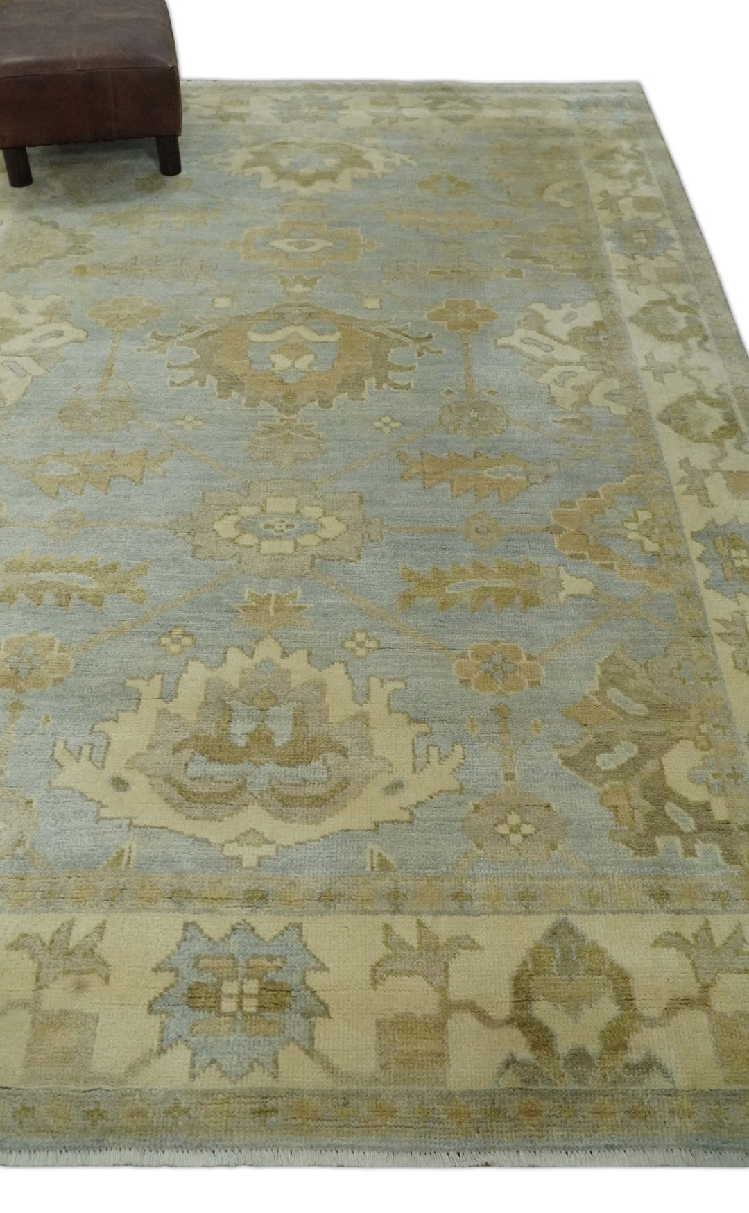 6x8 Hand Knotted Silver and Beige Antique Style Traditional Oushak Wool Rug - The Rug Decor