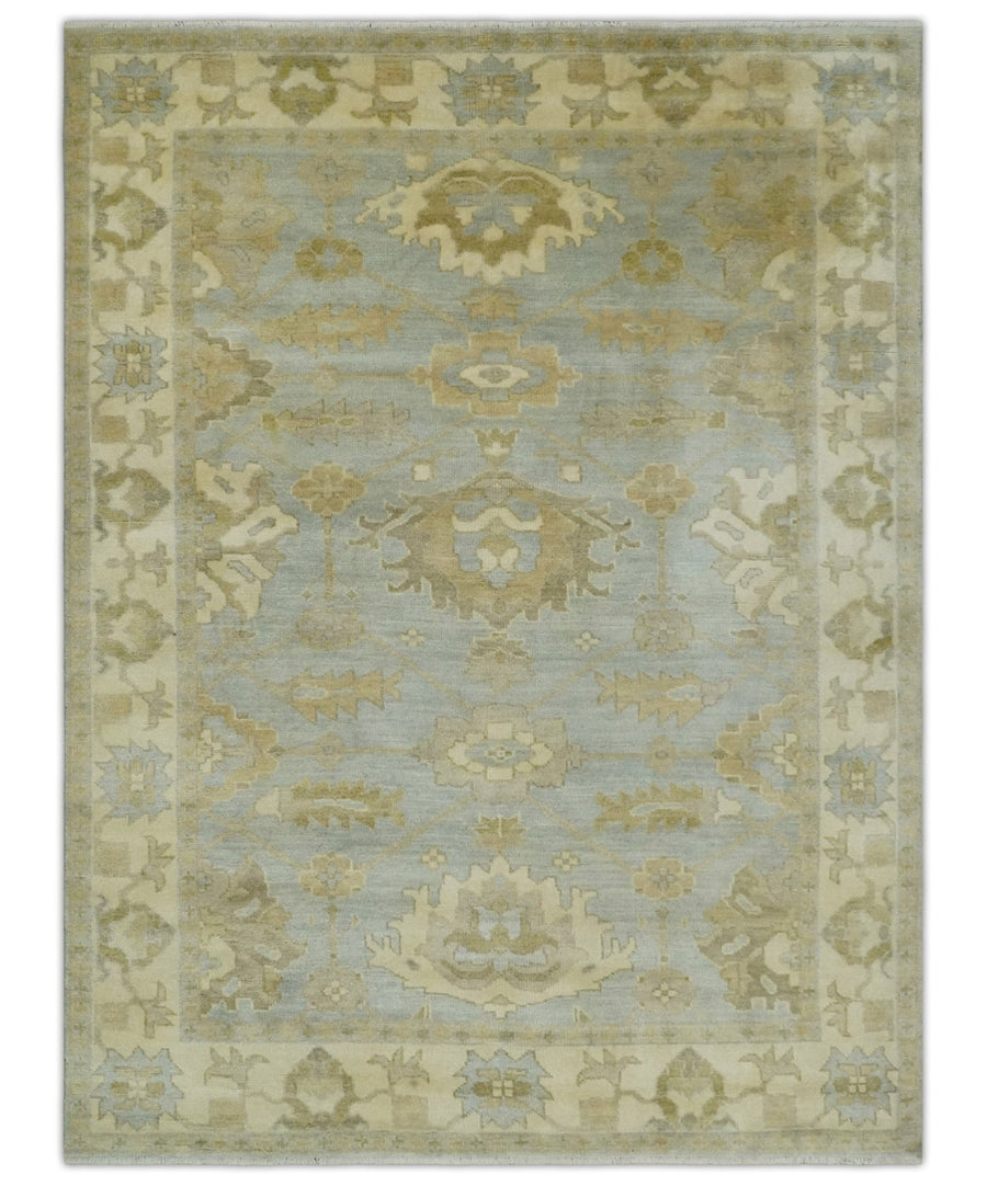 6x8 Hand Knotted Silver and Beige Antique Style Traditional Oushak Wool Rug - The Rug Decor