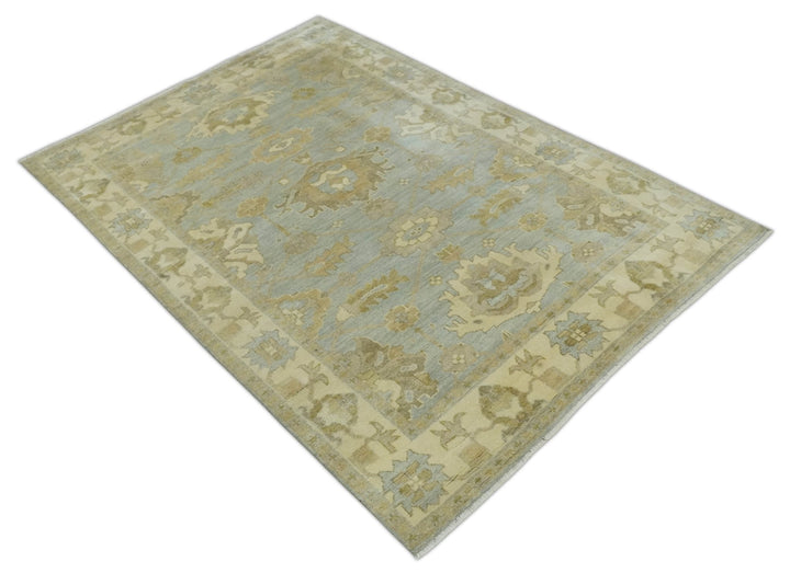 6x8 Hand Knotted Silver and Beige Antique Style Traditional Oushak Wool Rug - The Rug Decor