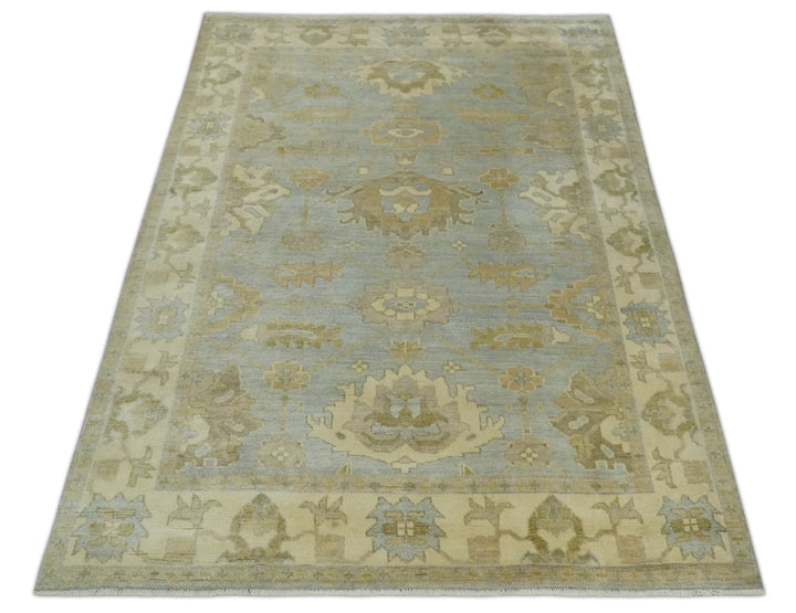 6x8 Hand Knotted Silver and Beige Antique Style Traditional Oushak Wool Rug - The Rug Decor