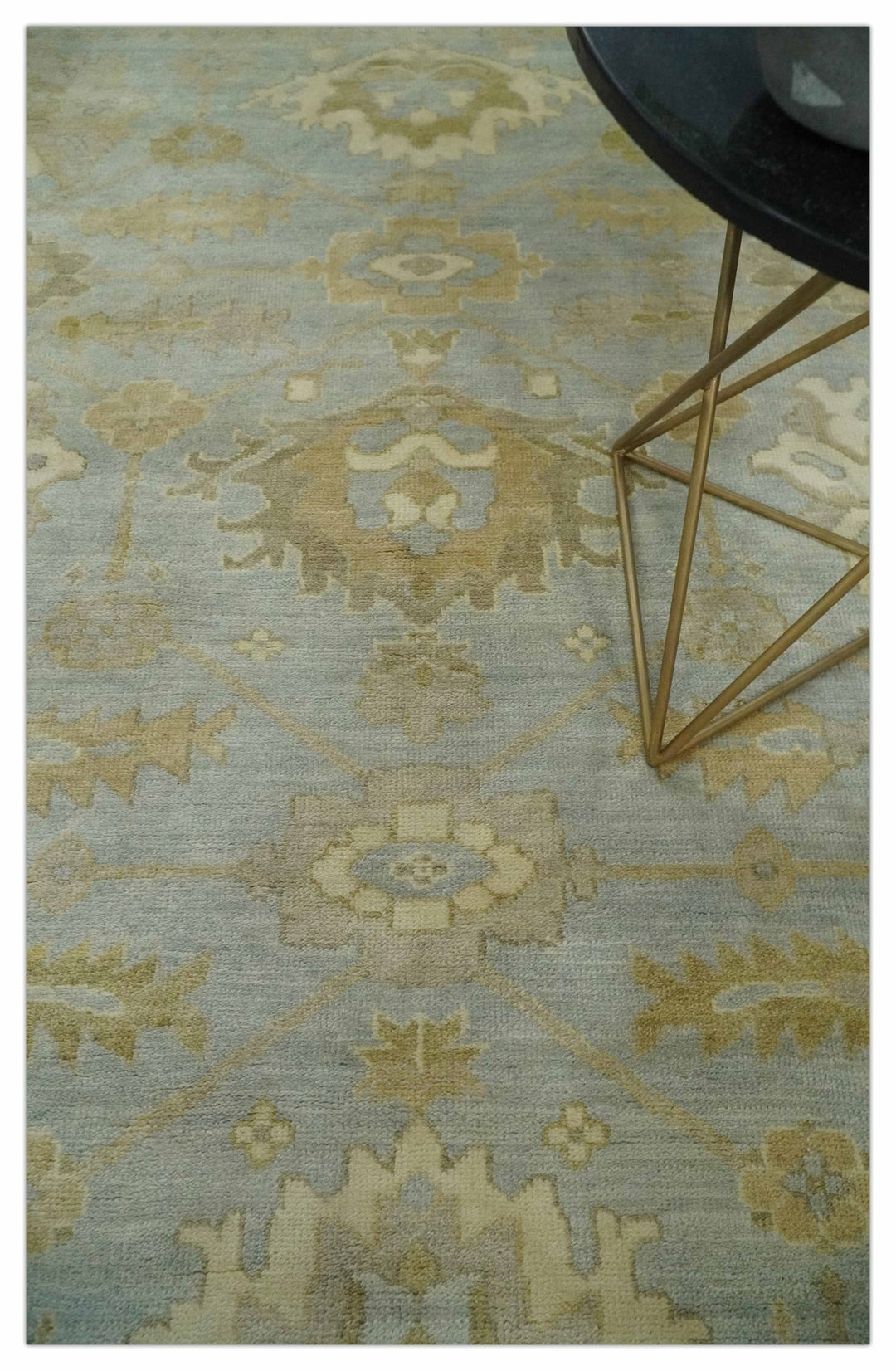 6x8 Hand Knotted Silver and Beige Antique Style Traditional Oushak Wool Rug - The Rug Decor