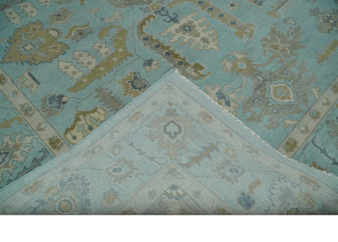 6x9, 8x10, 9x12, 10x14 and 12x15 Blue, Brown and Ivory Traditional Persian Oushak Wool Rug | NT4 - The Rug Decor