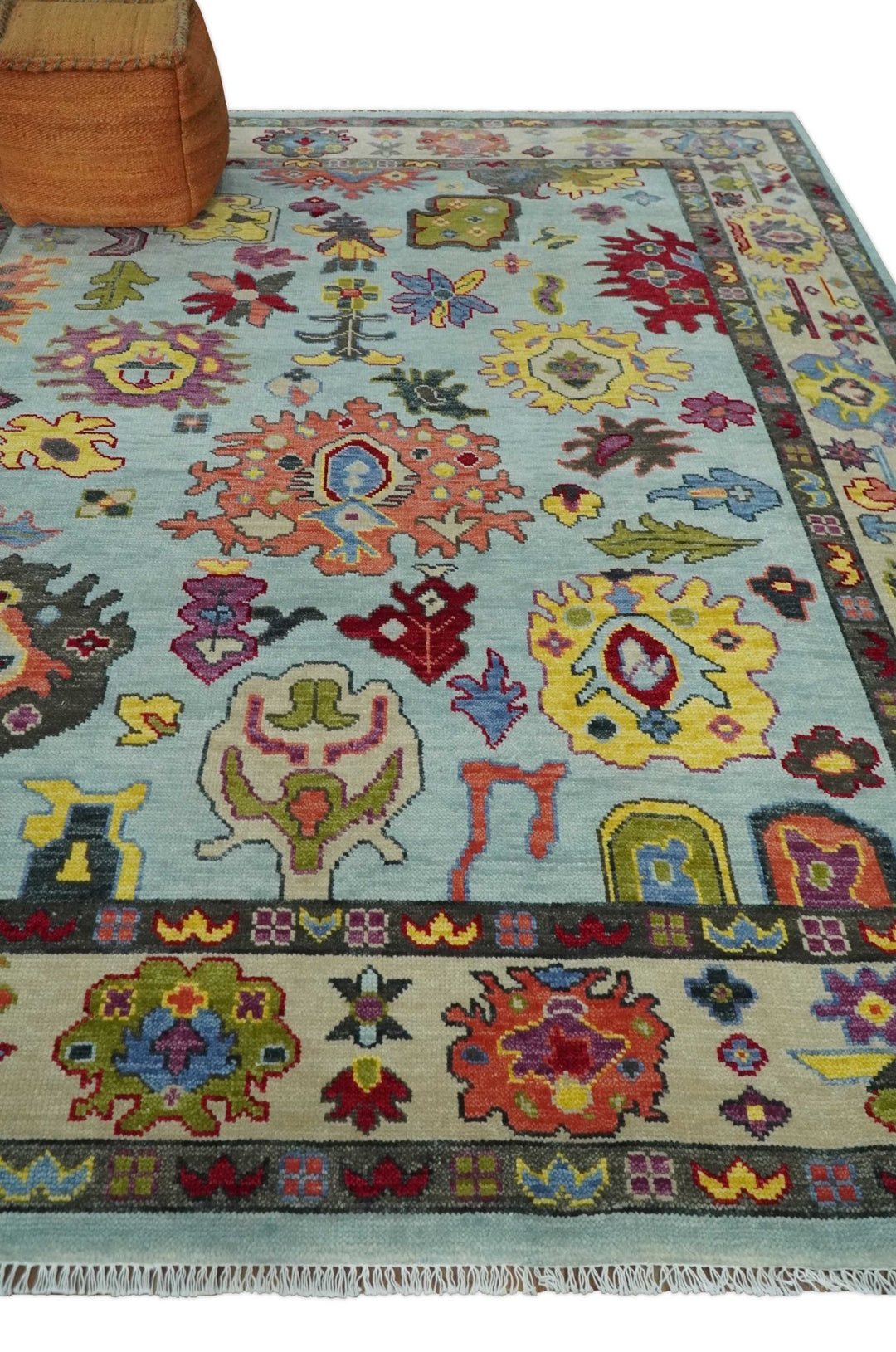 6x9, 8x10, 9x12, 10x14 and 12x15 Wool Traditional Persian Blue and Ivory Colorful Hand knotted Oushak Area Rug | TRDCP1058 - The Rug Decor