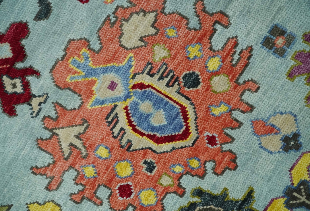 6x9, 8x10, 9x12, 10x14 and 12x15 Wool Traditional Persian Blue and Ivory Colorful Hand knotted Oushak Area Rug | TRDCP1058 - The Rug Decor