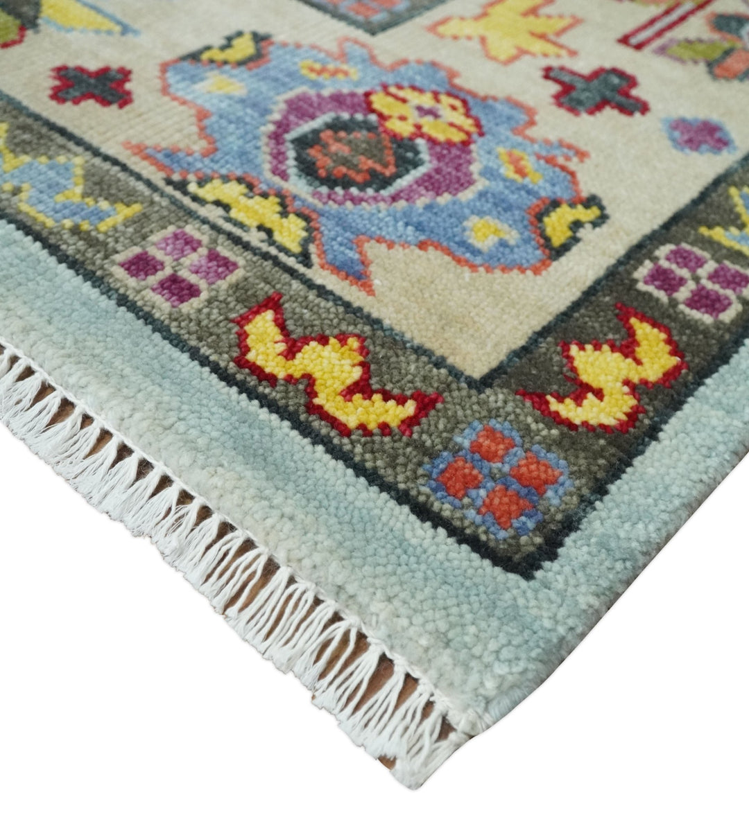 6x9, 8x10, 9x12, 10x14 and 12x15 Wool Traditional Persian Blue and Ivory Colorful Hand knotted Oushak Area Rug | TRDCP1058 - The Rug Decor