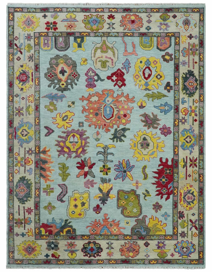 6x9, 8x10, 9x12, 10x14 and 12x15 Wool Traditional Persian Blue and Ivory Colorful Hand knotted Oushak Area Rug | TRDCP1058 - The Rug Decor