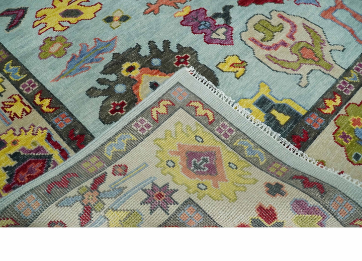 6x9, 8x10, 9x12, 10x14 and 12x15 Wool Traditional Persian Blue and Ivory Colorful Hand knotted Oushak Area Rug | TRDCP1058 - The Rug Decor